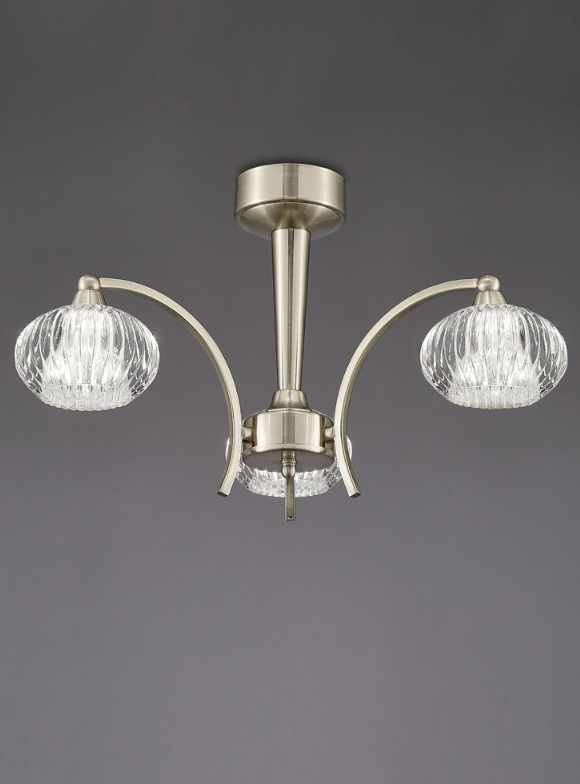 Farr Ceiling 3 Light in Satin Nickel With Ribbed Glass Shades - ID 6348