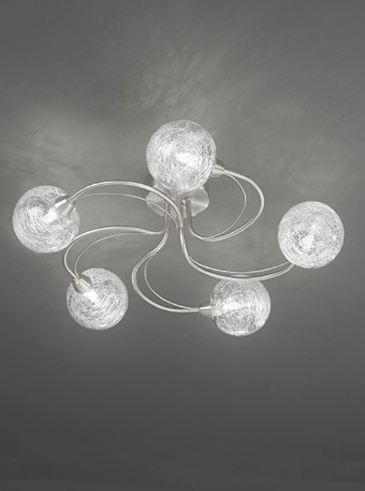 Semi Flush 5 Light Round Shades In Satin Nickel - ID 7213