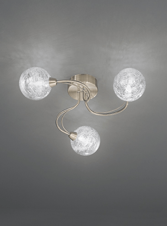 Semi Flush 3 Light Crackle Globe Shades In Bronze - ID 7212