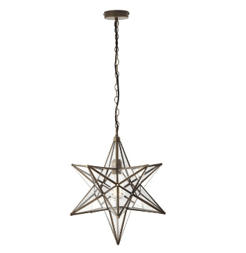 Large Star Pendant In  Antique Brass & Glass - ID 8179