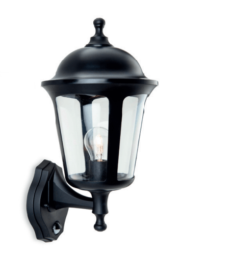 Kidbrooke Black Outdoor Uplighter Wall Lantern with PIR - ID 8334  DISCONTINUED