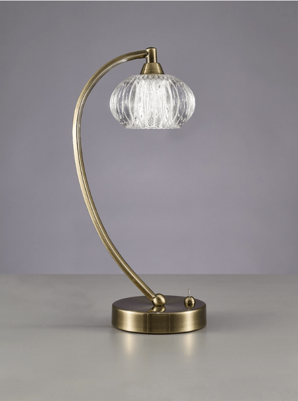 Farr - 1 Light Table Lamp In Antique Brass With Ribbed Glass Shade - ID 6357