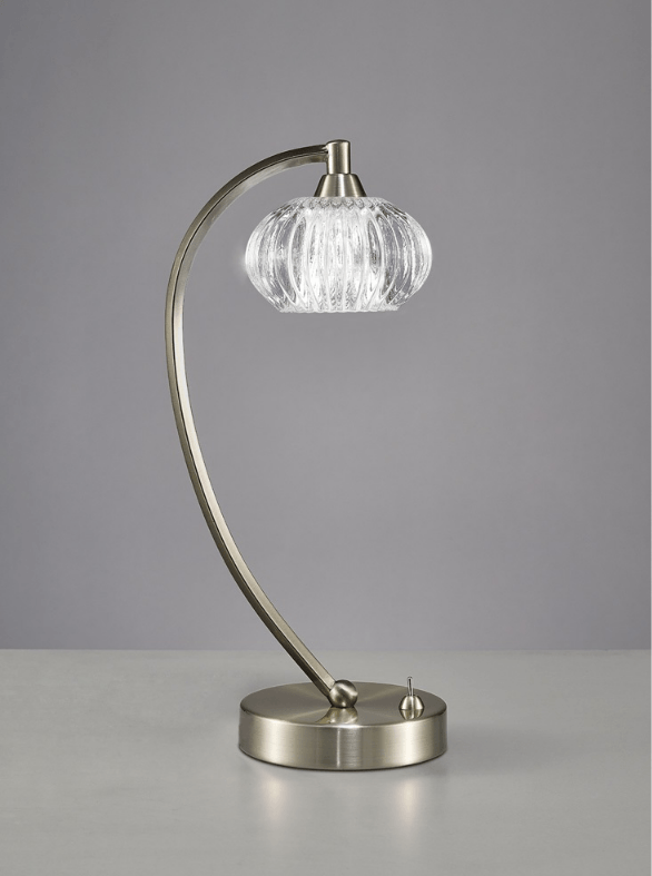 Farr 1 Light Table Lamp In Satin Nickel With Ribbed Glass Shade - ID 6356