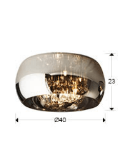 Smoked Glass & Chrome Medium 5 Light Flush Ceiling Light With Crystal Drops - ID 7868