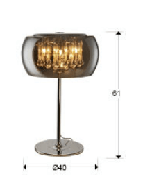 Smoked Glass & Chrome 4 Light Large Table Lamp With Crystal Drops - ID 8742