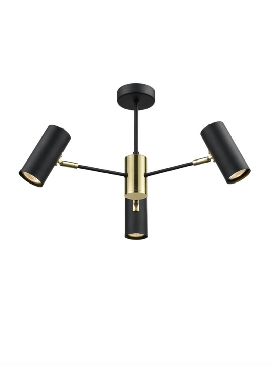 Halstow 3 Arm Semi-Flus Ceiling Light In Black & Gold - ID 8926