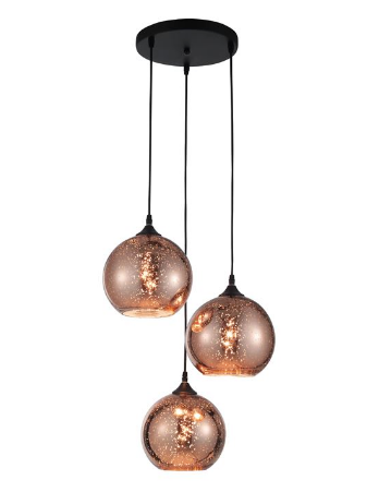 NL Copper Glass Globe & Black Triple Pendant ID 9258