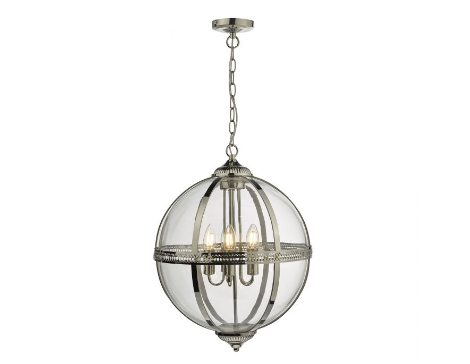 Cannich 5 Light Orb Lantern Pendant In Polished Nickel And Clear Glass - ID 9456