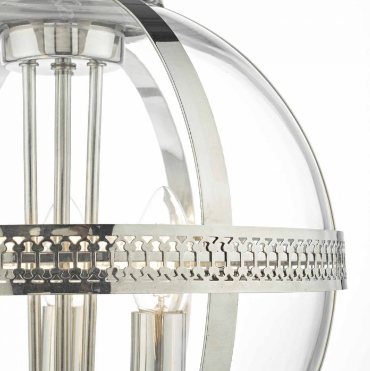 Cannich 3 Light Orb Lantern Pendant In Polished Nickel And Clear Glass - ID 9504