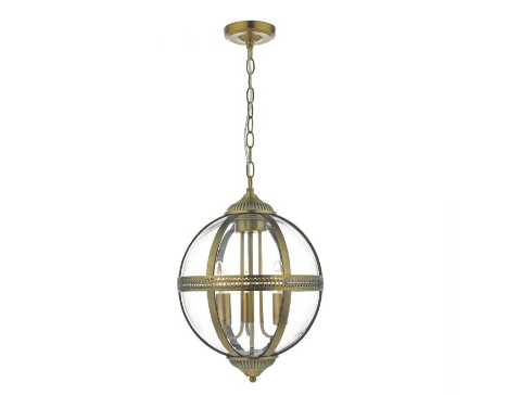 Cannich 3 Light Orb Lantern Pendant In Antique Brass And Clear Glass - ID 9505