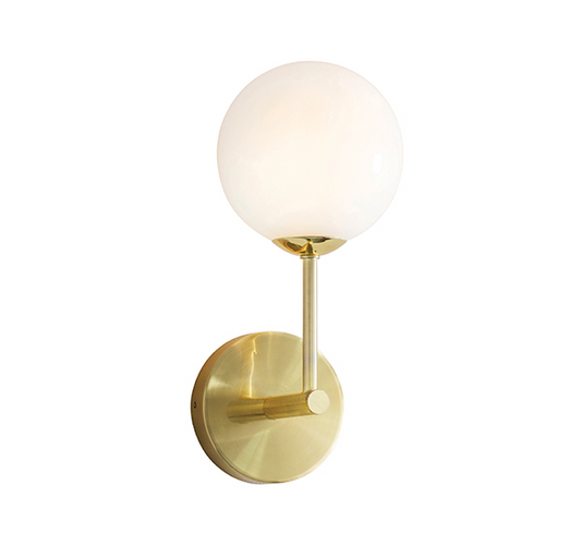 Aultbea Brushed Brass & Opal Glass 1 Light Wall Light - ID 9650