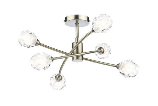 Abbey Wood Antique Brass 6 Arm Ceiling Light - ID 7940