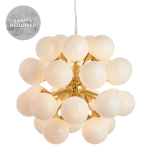 Mid-Century Satin Brass Globe 28Lt Pendant - ID 10725