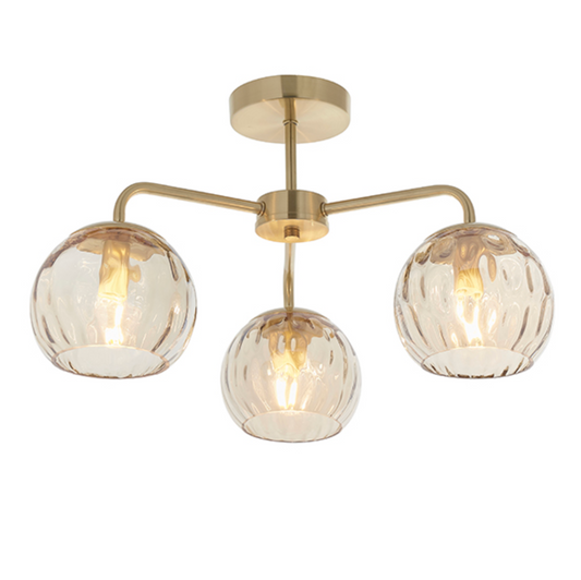 Satin Brass 3 Arm Semi Flush Ceiling Light - ID 10713