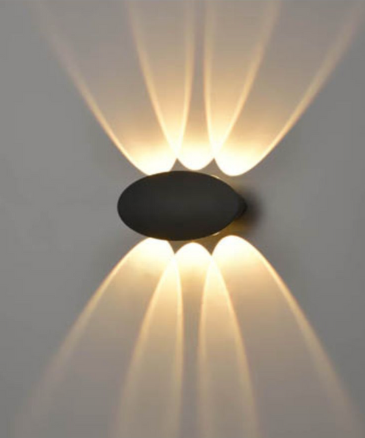 AUR Compact Oval Light Pattern Aluminium Matt Black Outdoor Wall Light - ID 10820