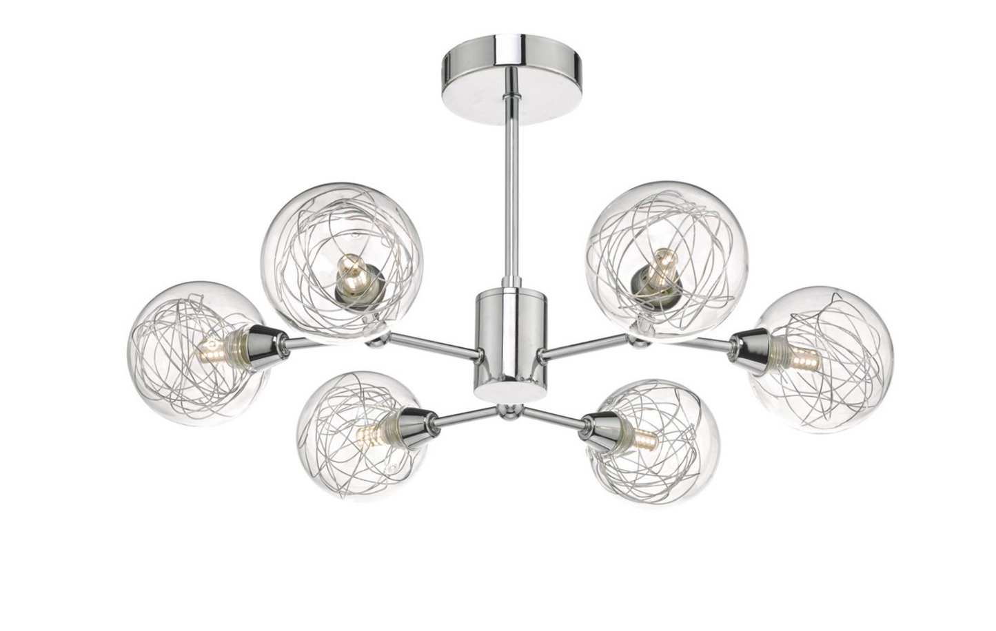 LEN 6 Arm Polished Chrome and Glass Semi-Flush Ceiling Light - ID 8449