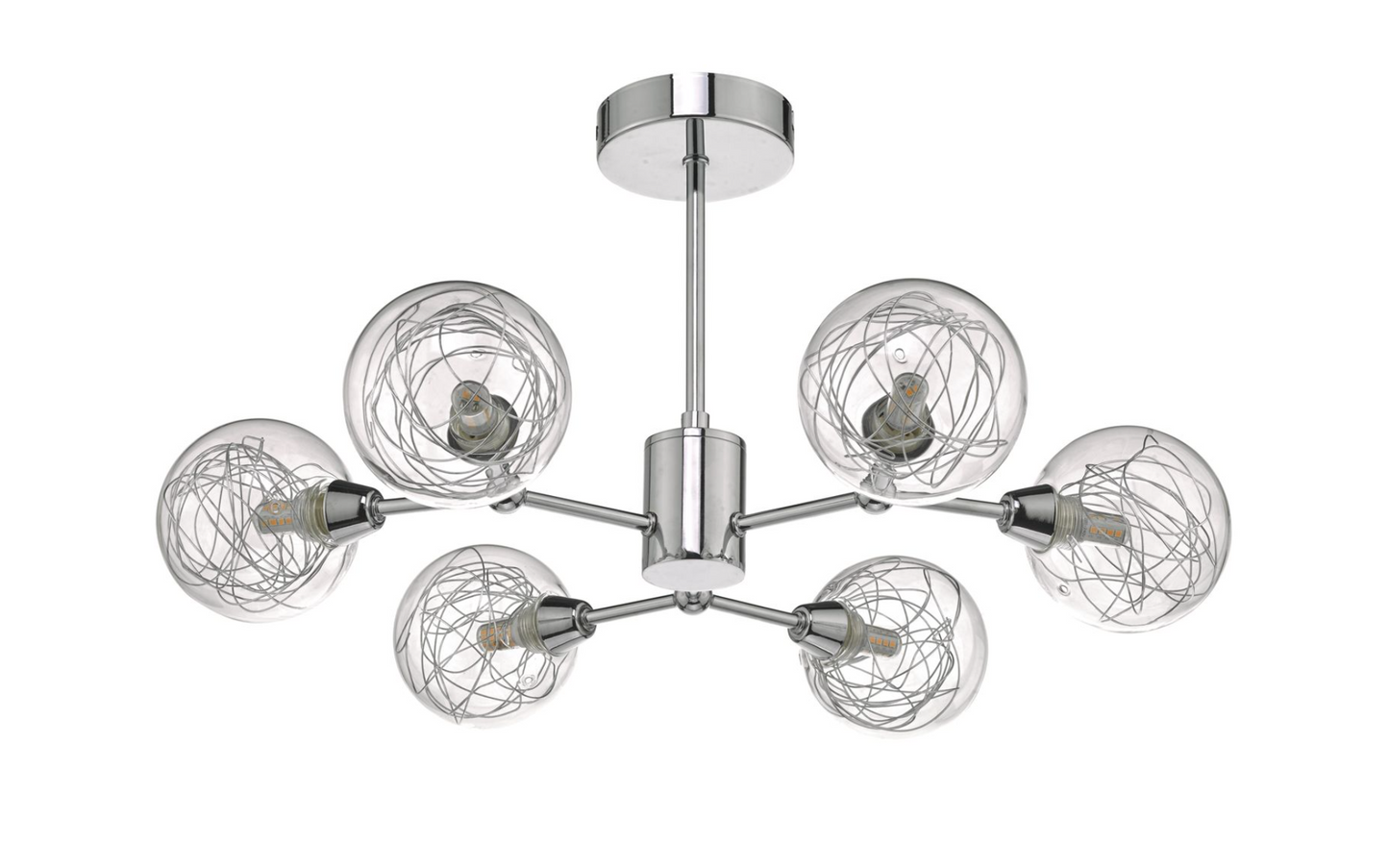 LEN 6 Arm Polished Chrome and Glass Semi-Flush Ceiling Light - ID 8449