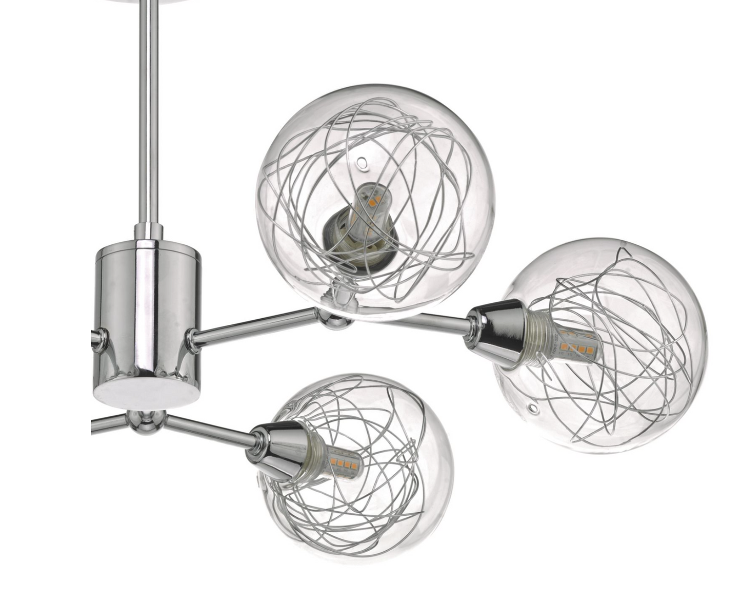 LEN 6 Arm Polished Chrome and Glass Semi-Flush Ceiling Light - ID 8449