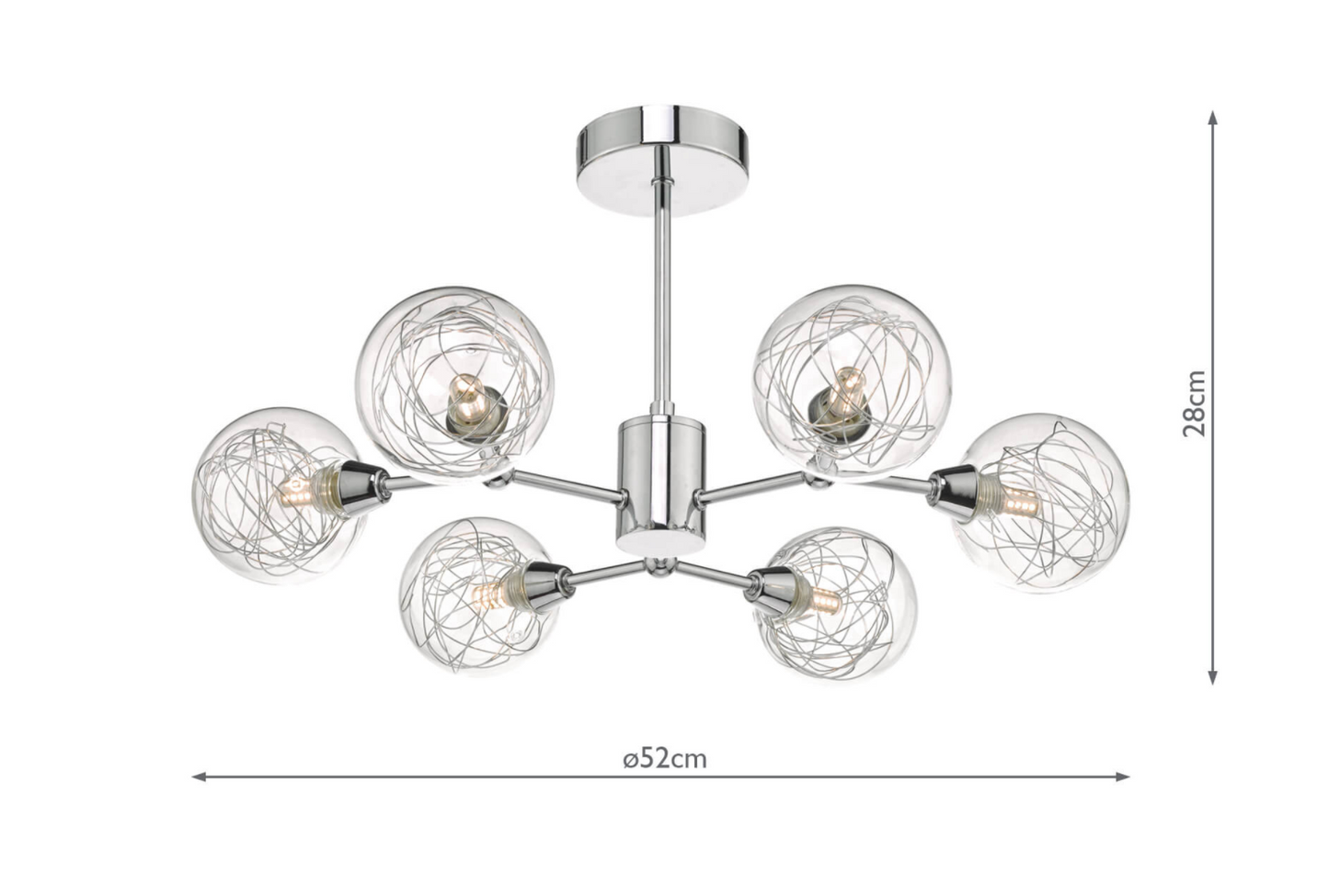 LEN 6 Arm Polished Chrome and Glass Semi-Flush Ceiling Light - ID 8449