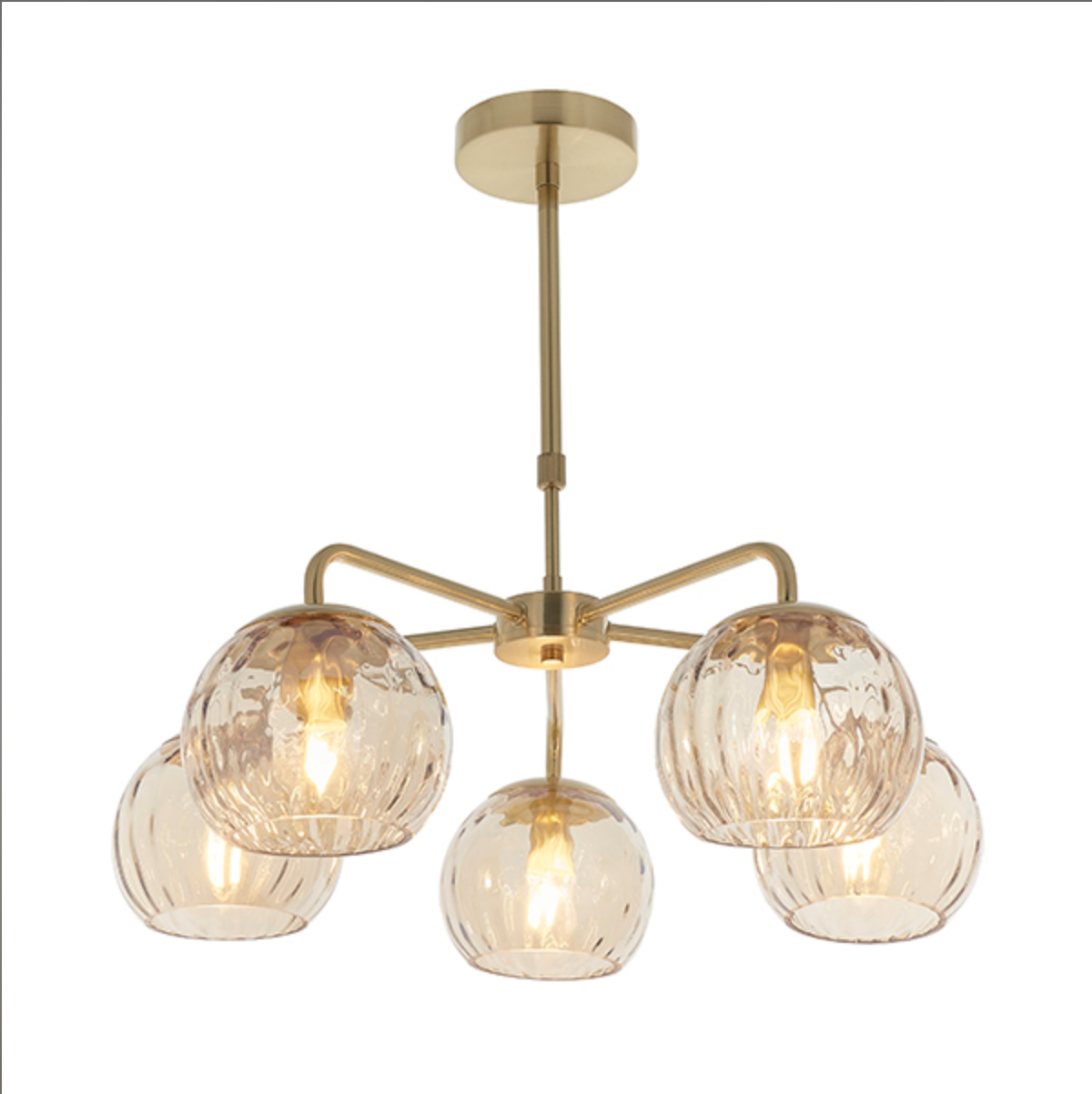 Satin Brass 5 Arm Adjustable Semi Flush Ceiling Light - ID 11020