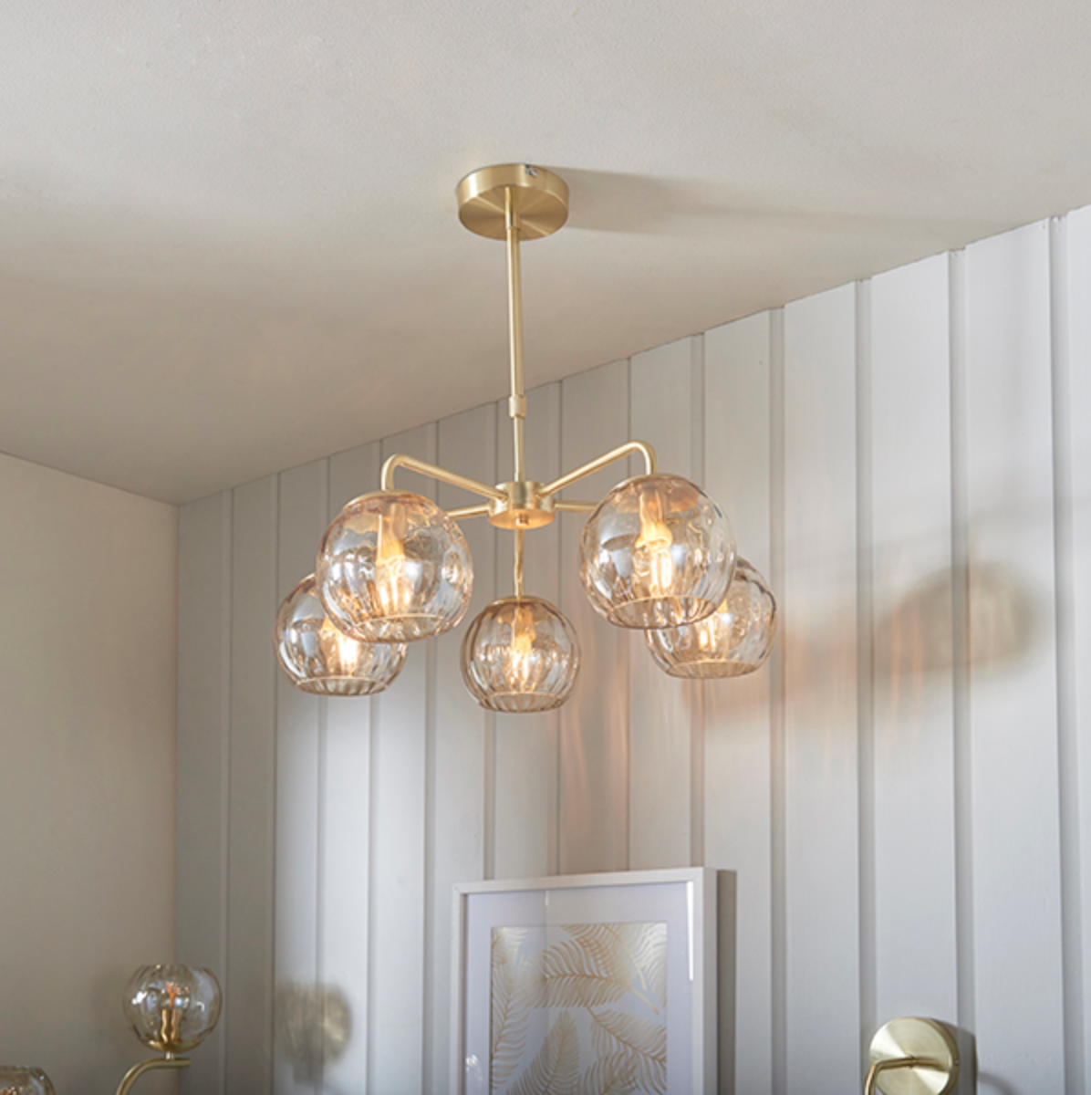 Satin Brass 5 Arm Adjustable Semi Flush Ceiling Light - ID 11020