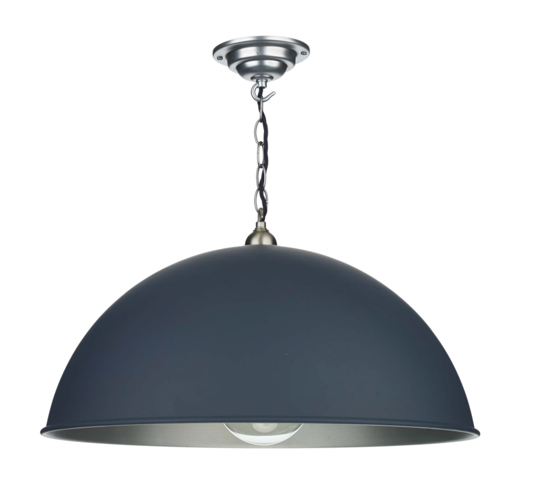Single 55cm Pendant in Smoke Blue with Brushed Chrome Inner - ID 11249