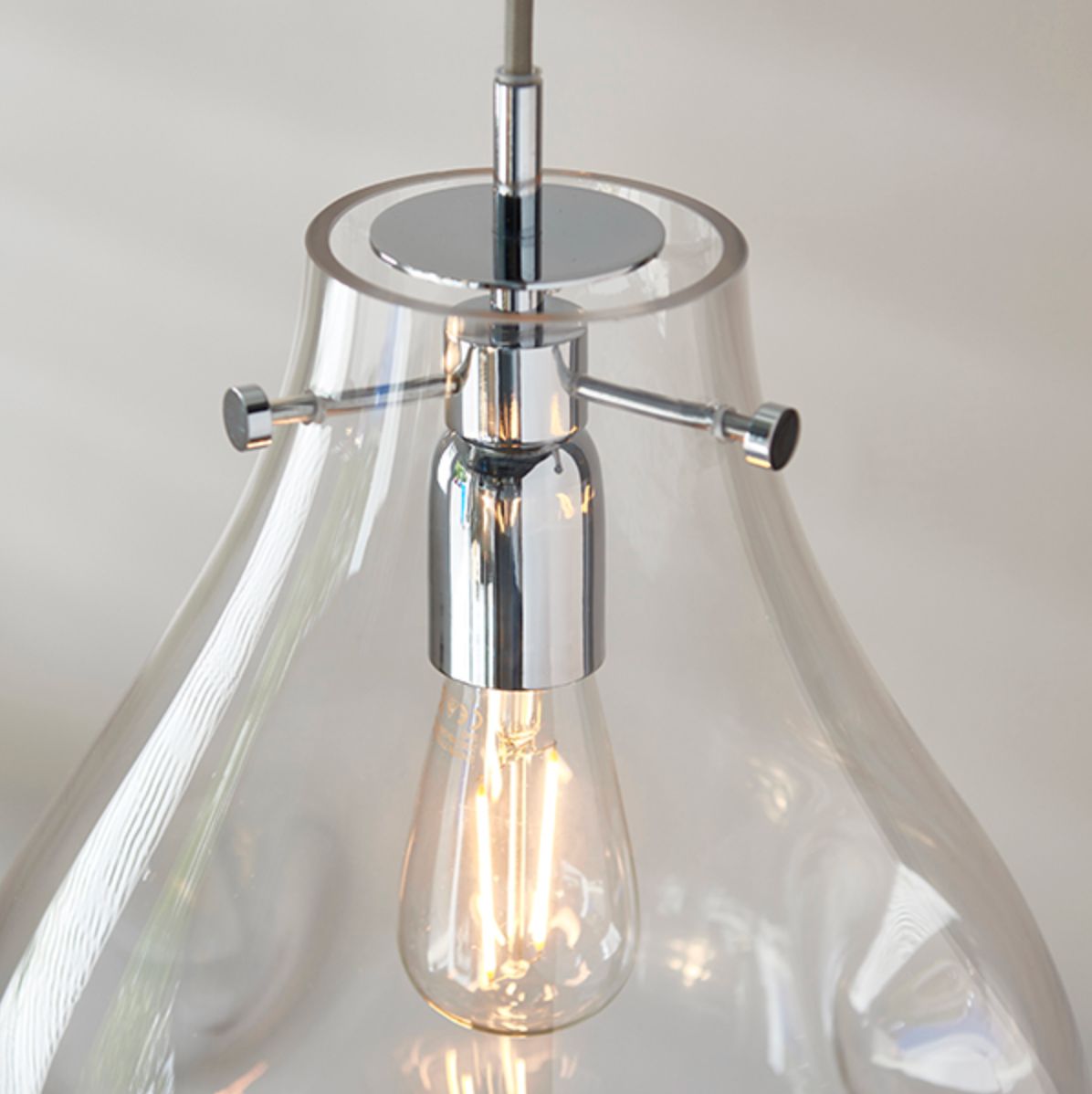 Clear Blown Glass Pendant With Chromed Hardware - ID 11277