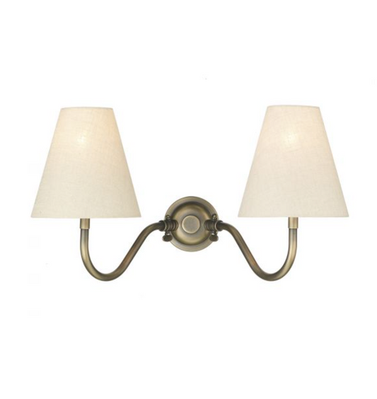 Hicks 2 Light Antique Brass Wall Lights (shades separate) - ID 11371