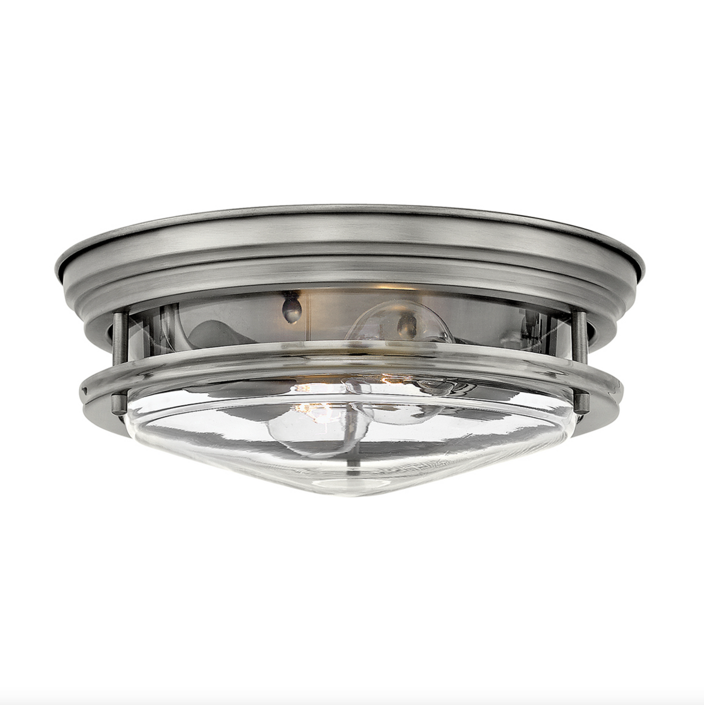 HAD Antique Nickel & Clear Glass Two Lamp Semi Flush IP44 Ceiling Light - 11446
