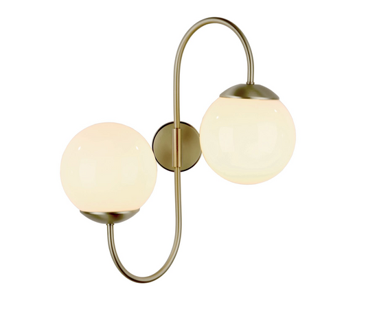 Butter Brass Double Arm Wall light with Round Globe Shades - ID 11458