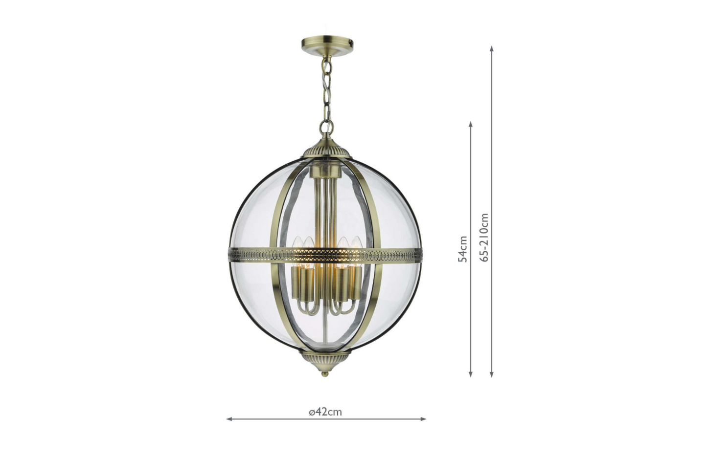Cannich 5 Light Orb Lantern Pendant In Antique Brass And Clear Glass - ID 11513
