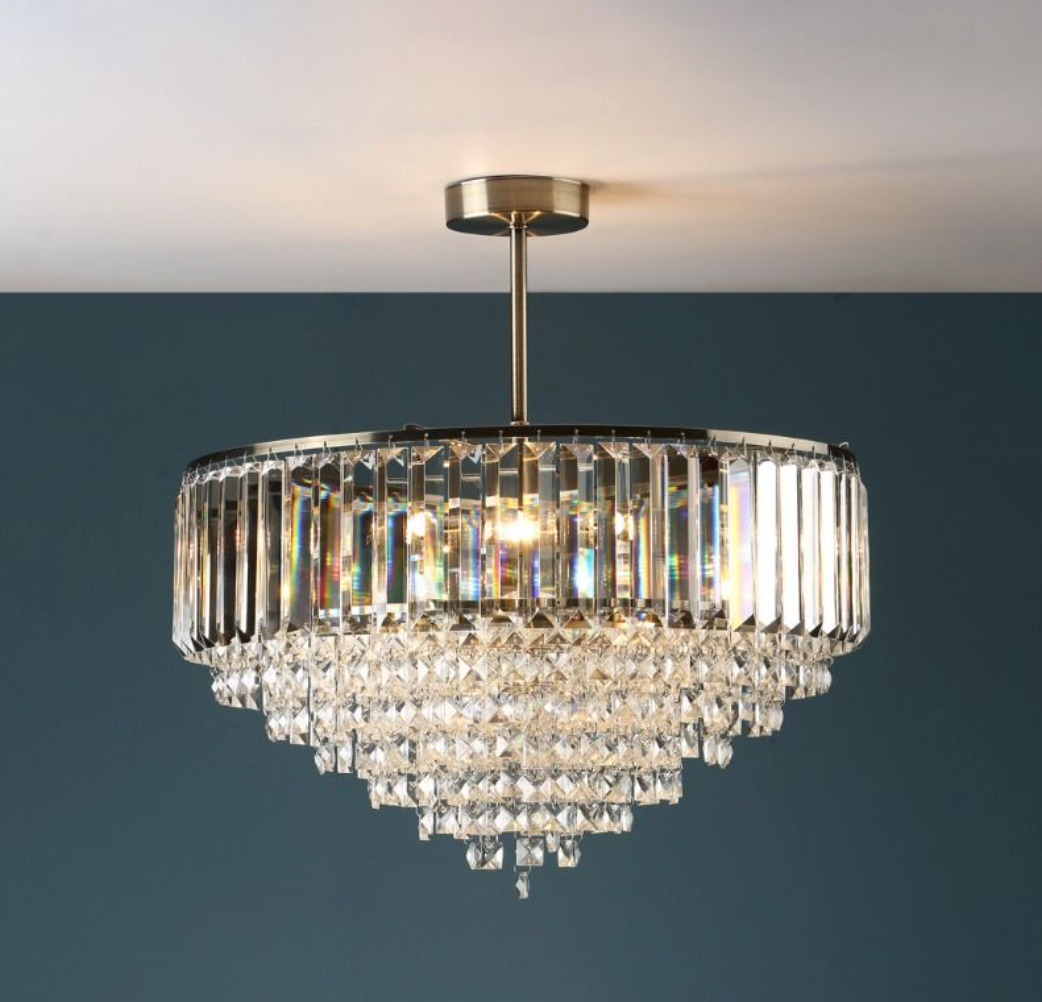 Laura Ashley Antique Brass Semi Flush Crystal Ceiling Light (Medium) - ID 10701