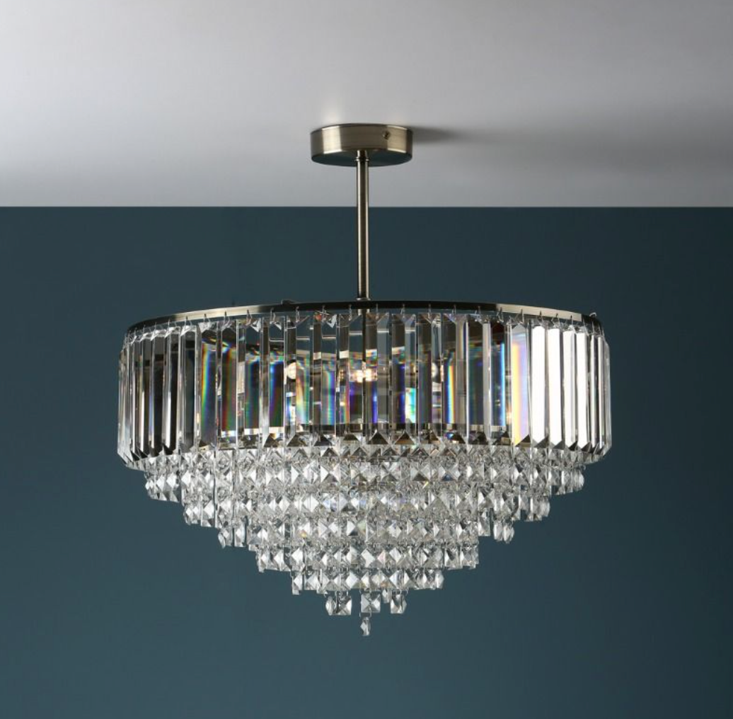 Laura Ashley Antique Brass Semi Flush Crystal Ceiling Light (Medium) - ID 10701