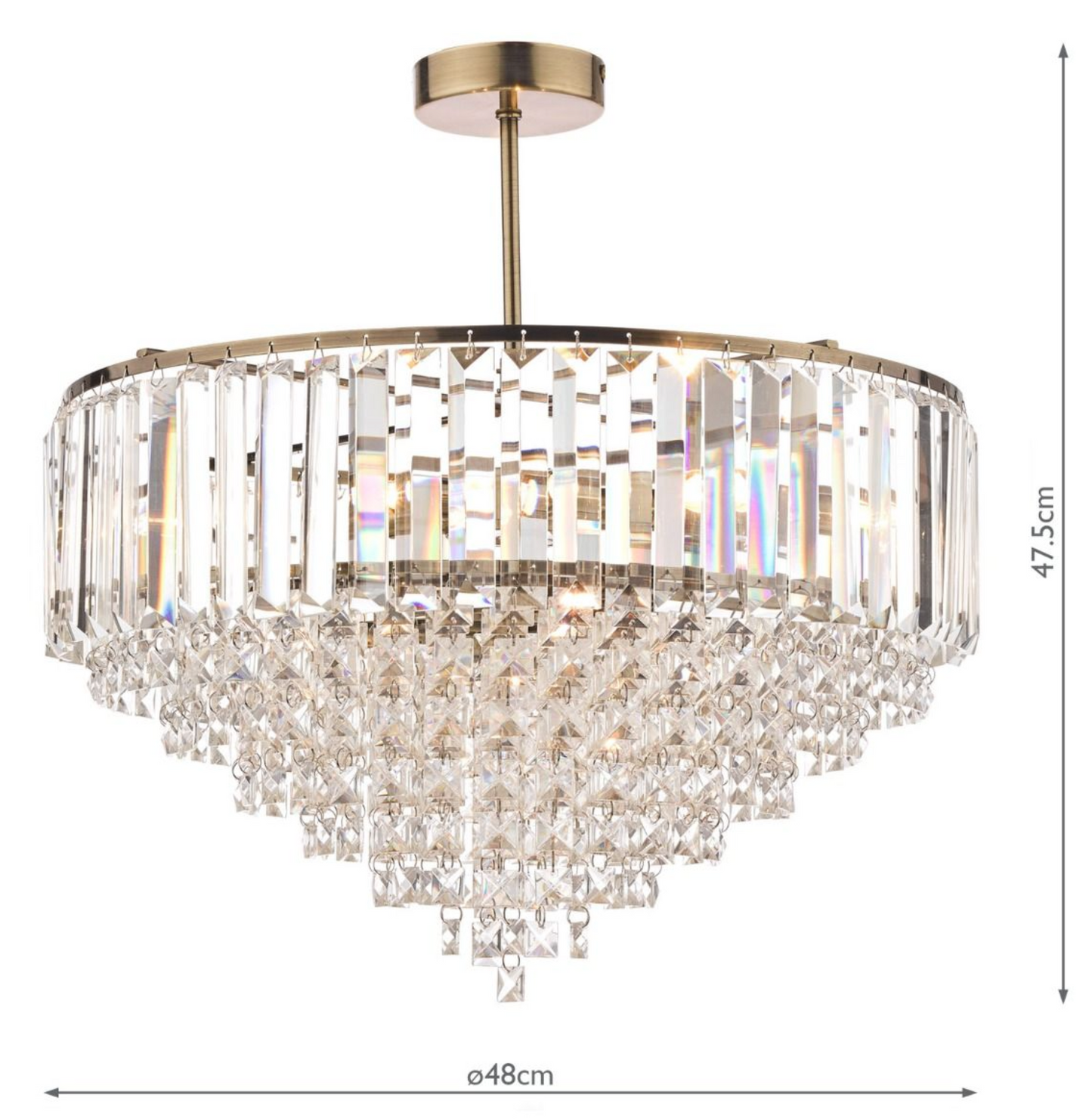 Antique Brass Semi Flush Crystal Ceiling Light (Medium) - ID 10701