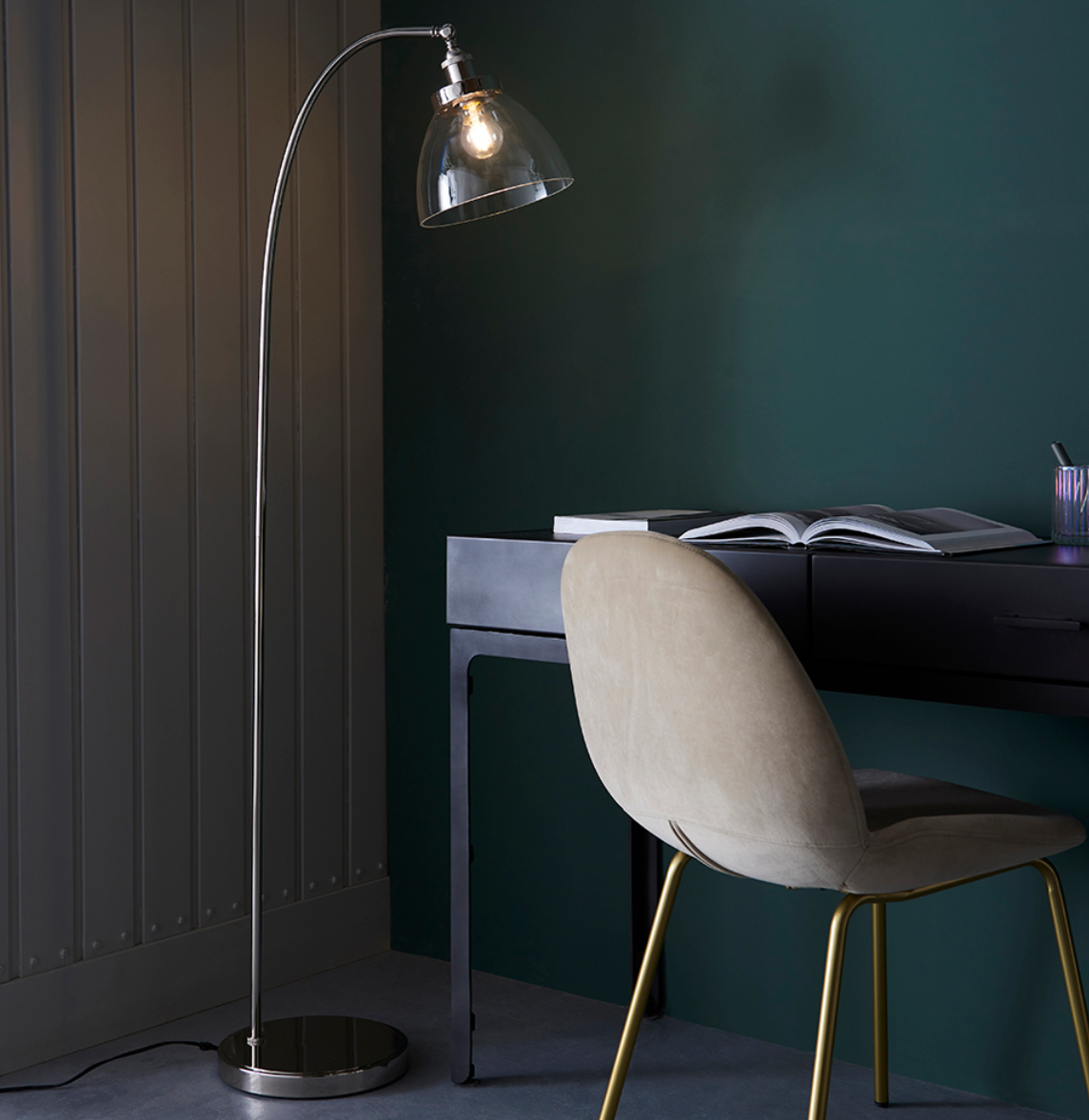 Bright Nickel resto floor light with clear glass - ID 11715