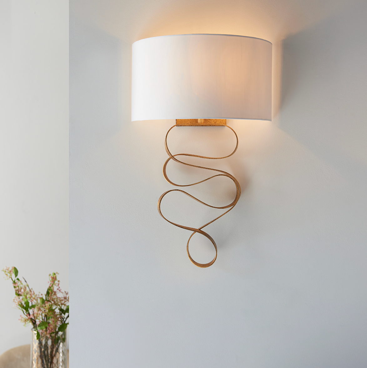 Gold ribbon wall light with ivory shade - ID 11724