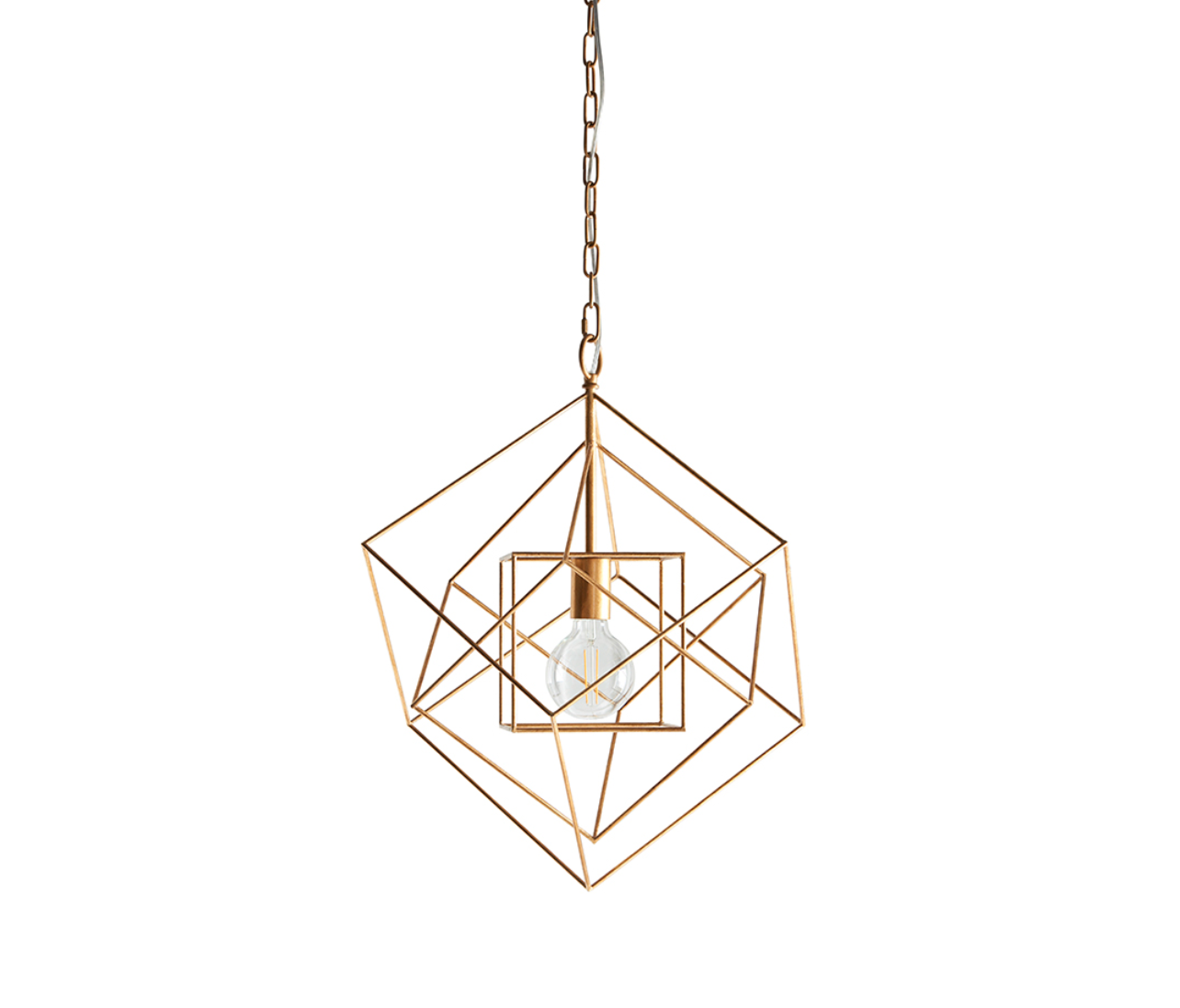 Medium Gold Leaf Angular Framed Single Pendant - ID 11754