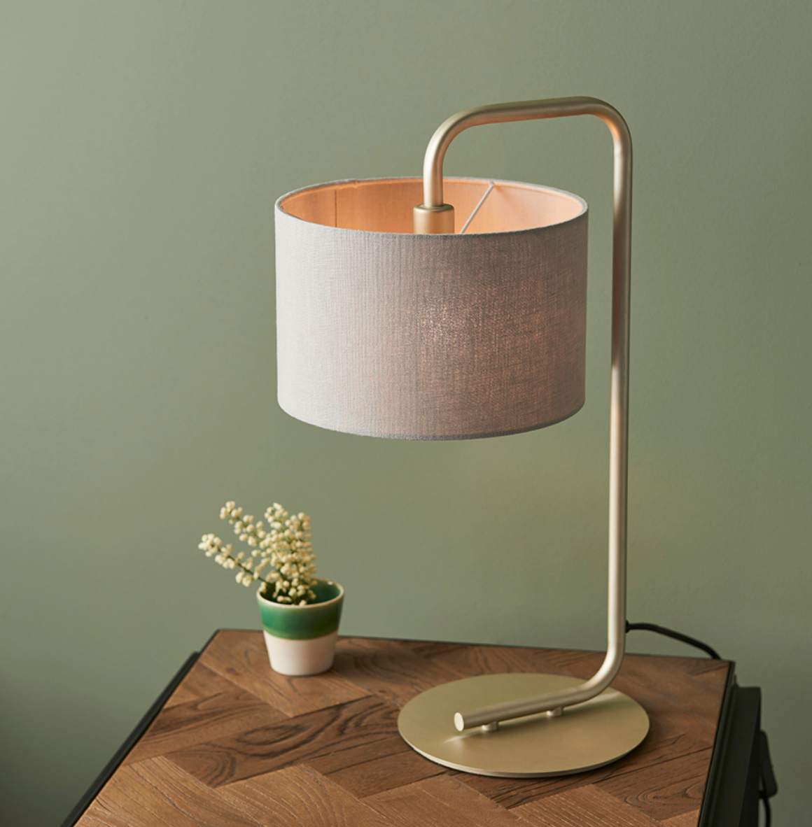 Champagne Painted Table Light With Grey Shade - ID 11751