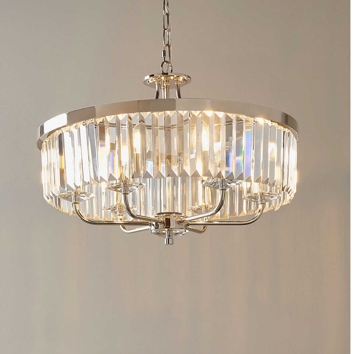 Round Bright Nickel Cut Glass Chandelier - ID 11745