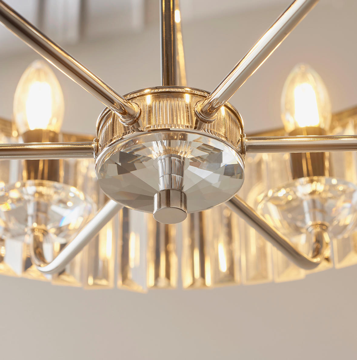 Round Bright Nickel Cut Glass Chandelier - ID 11745