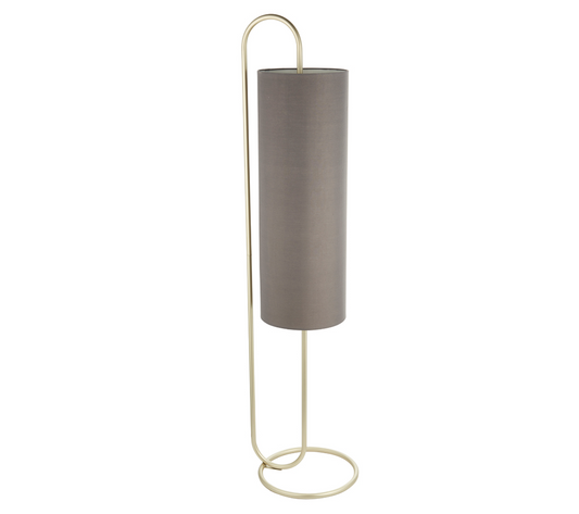 Oval structural antique brass floor light with grey fabric shade - ID 11394