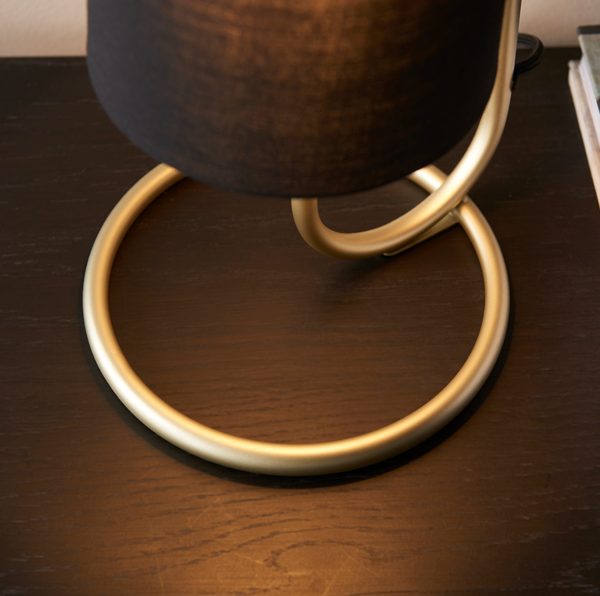 Oval structural antique brass table light with black fabric shade - ID 11391