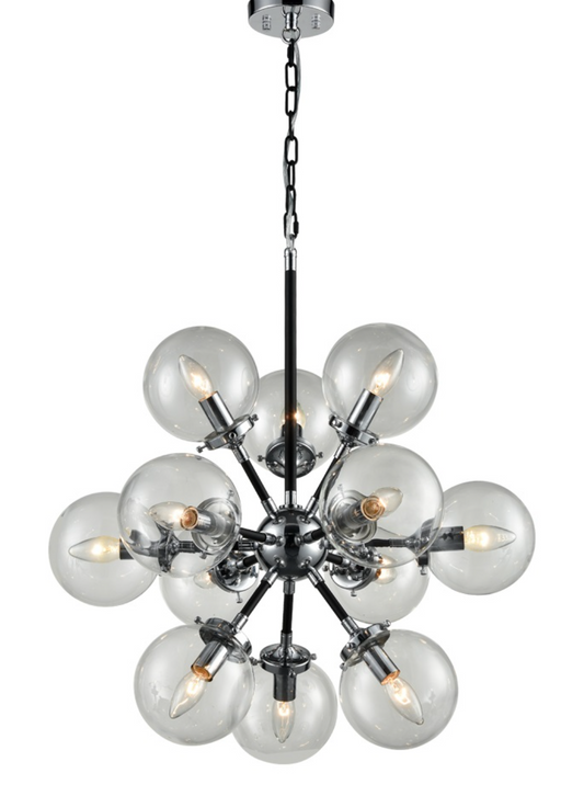 Reay 12 Light Glass Sphere Chandelier Black & Chrome - ID 11870