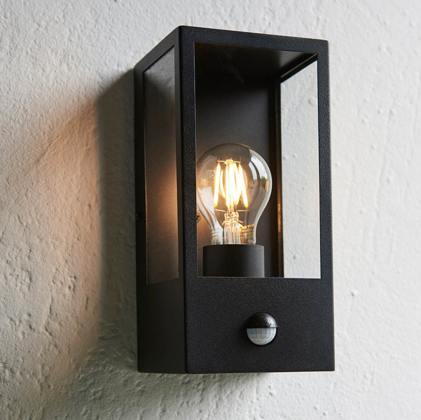 Hadlow PIR Outdoor Box Lantern In Black - ID 12055