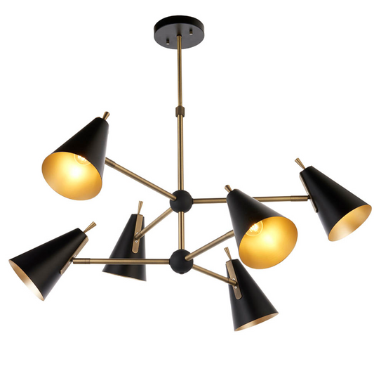 Mid Century 6 light pendant, Matt Black & Gold - ID 12064