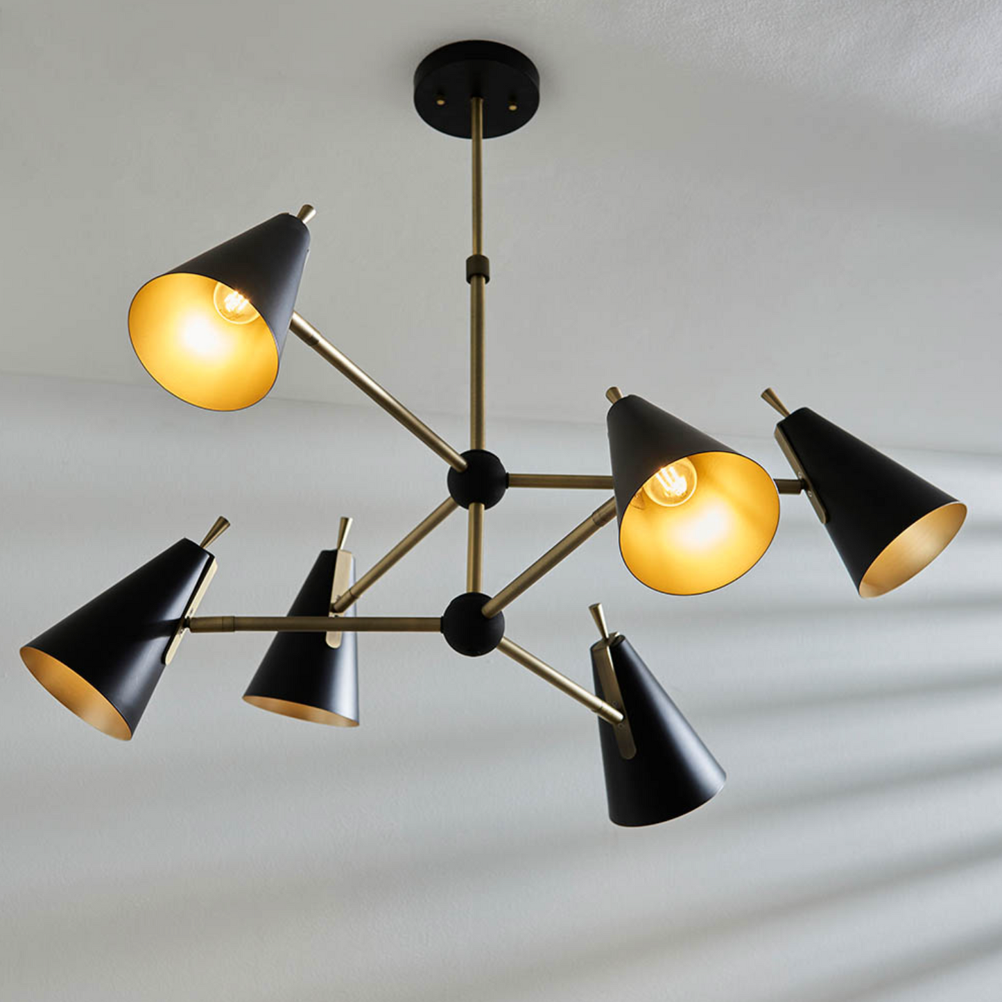 Mid Century 6 light pendant, Matt Black & Gold - ID 12064