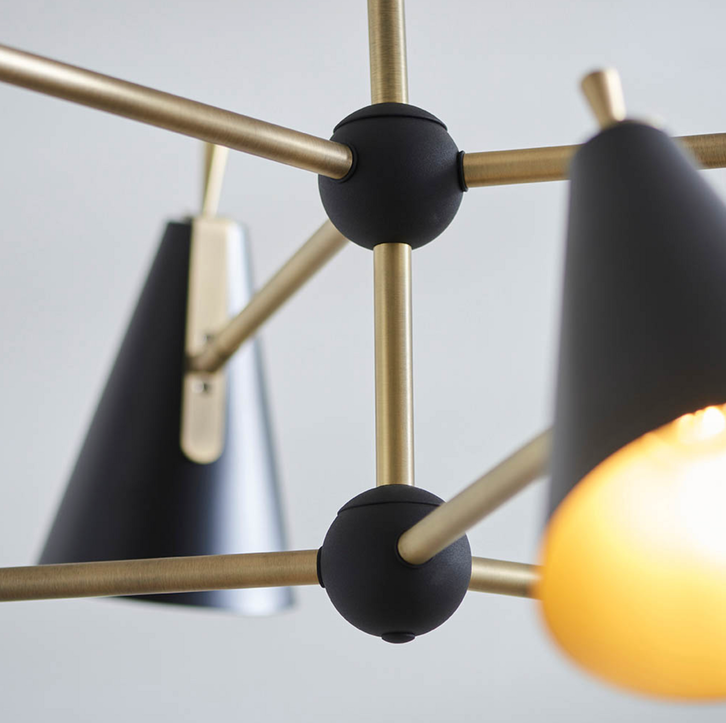 Mid Century 6 light pendant, Matt Black & Gold - ID 12064
