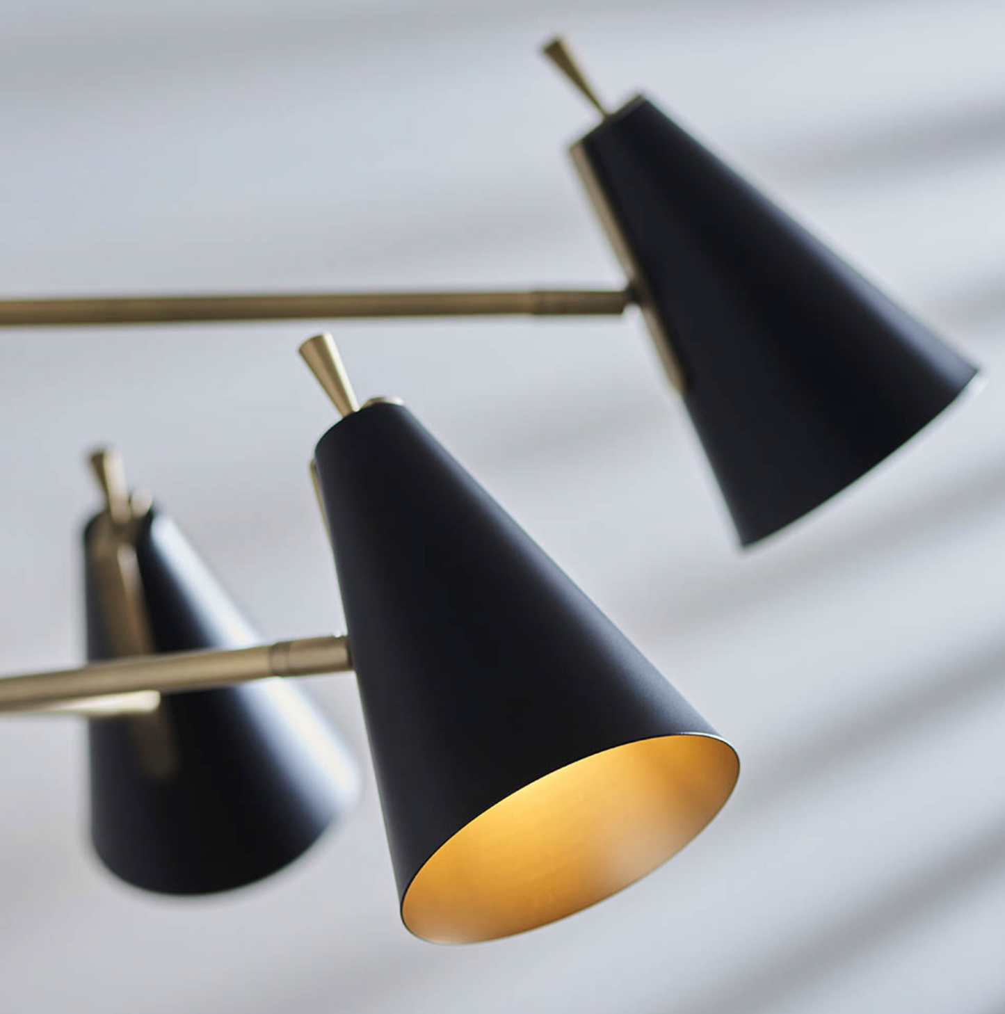 Mid Century 6 light pendant, Matt Black & Gold - ID 12064