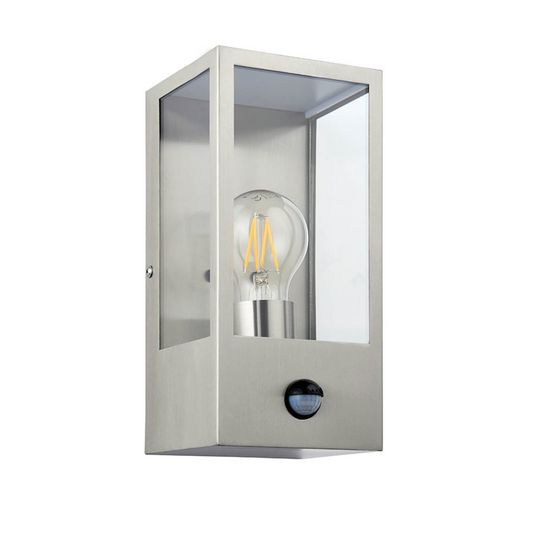 Hadlow PIR Outdoor Box Lantern Brushed Stainless Steel - ID 12069 - DISCONTINUED