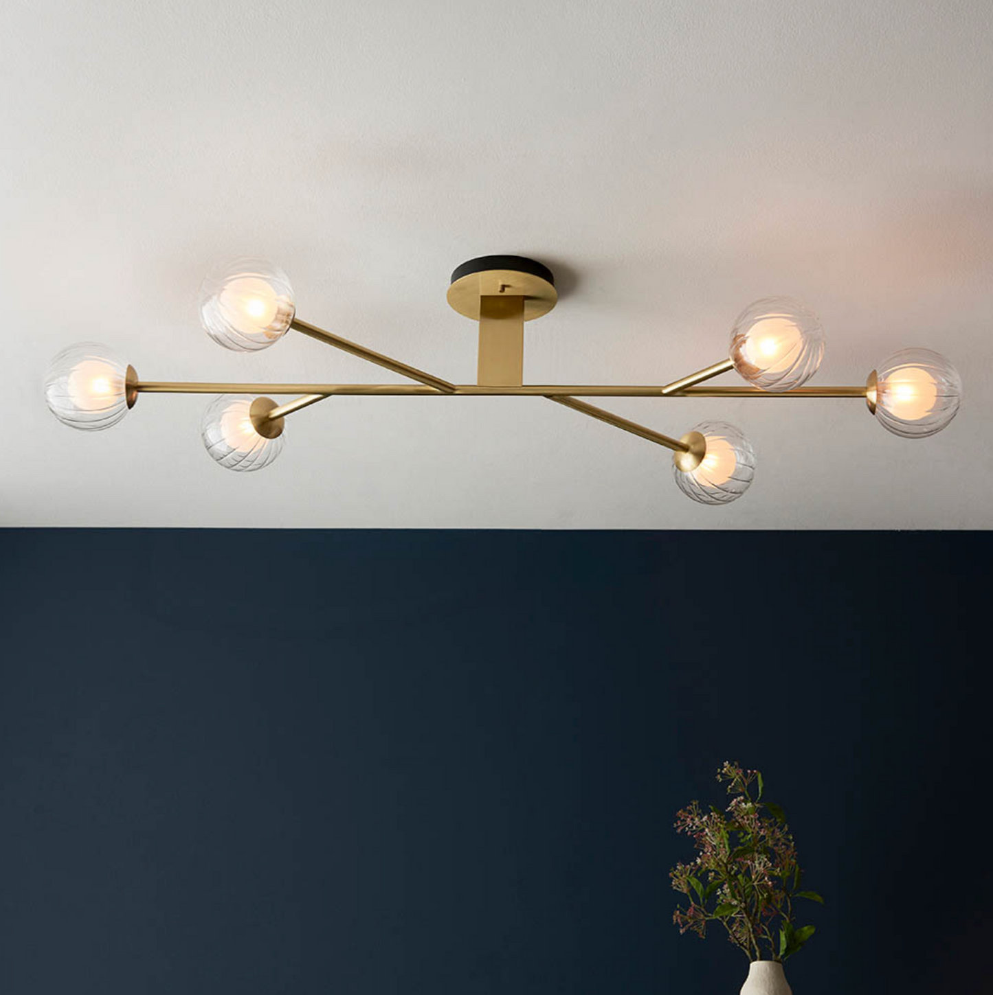 6 Light Semi Flush, Satin Brass - ID 12092